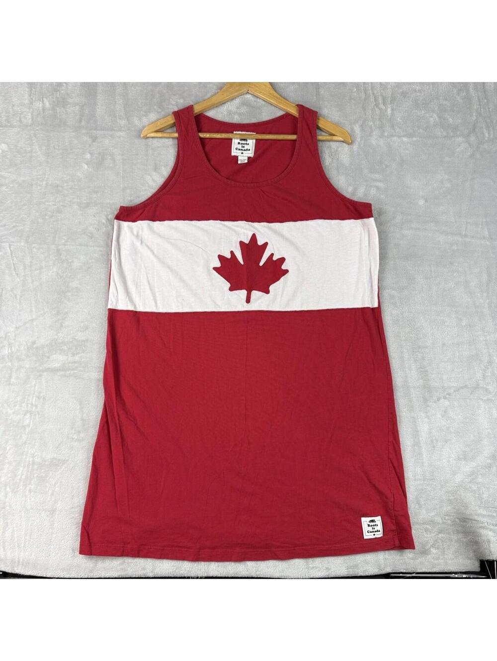 Roots Is Canada Tank Top Red Maple Leaf Graphic Sleeveless Mens XL Cotton Summer